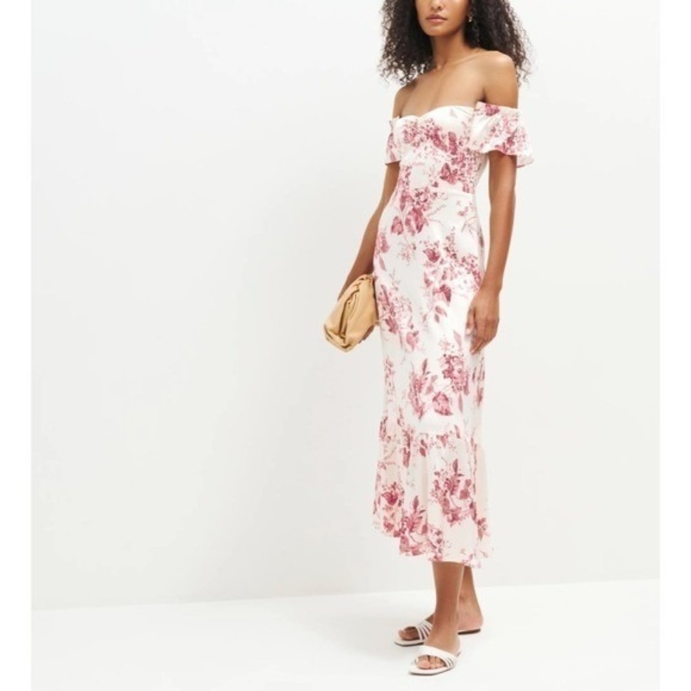 Reformation Sianna Silk Dress In Paris Floral Statin Prarie Sz. 10 NWT Coquette‎